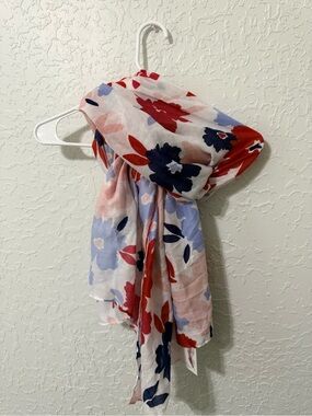 Floral Lightweight Scarf in Red, Navy & Light Blue NWT